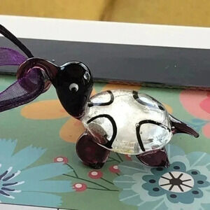 Dark Purple Murano Glass Turtle Tortoise Ribbon & Cord Necklace NWT